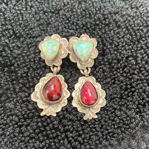 Alex Sanchez opal garnet silver pierced earrings